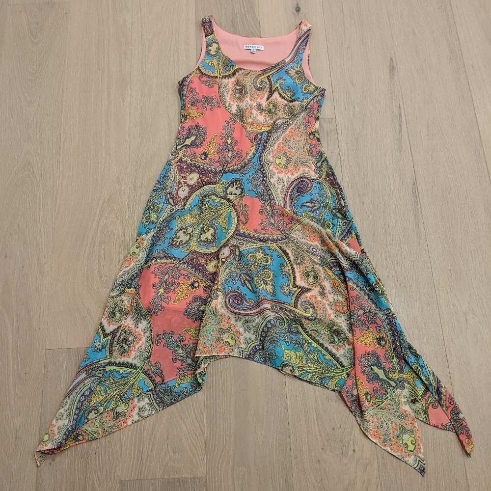 Y2K Asymmetrical Fairy core bright paisley dress